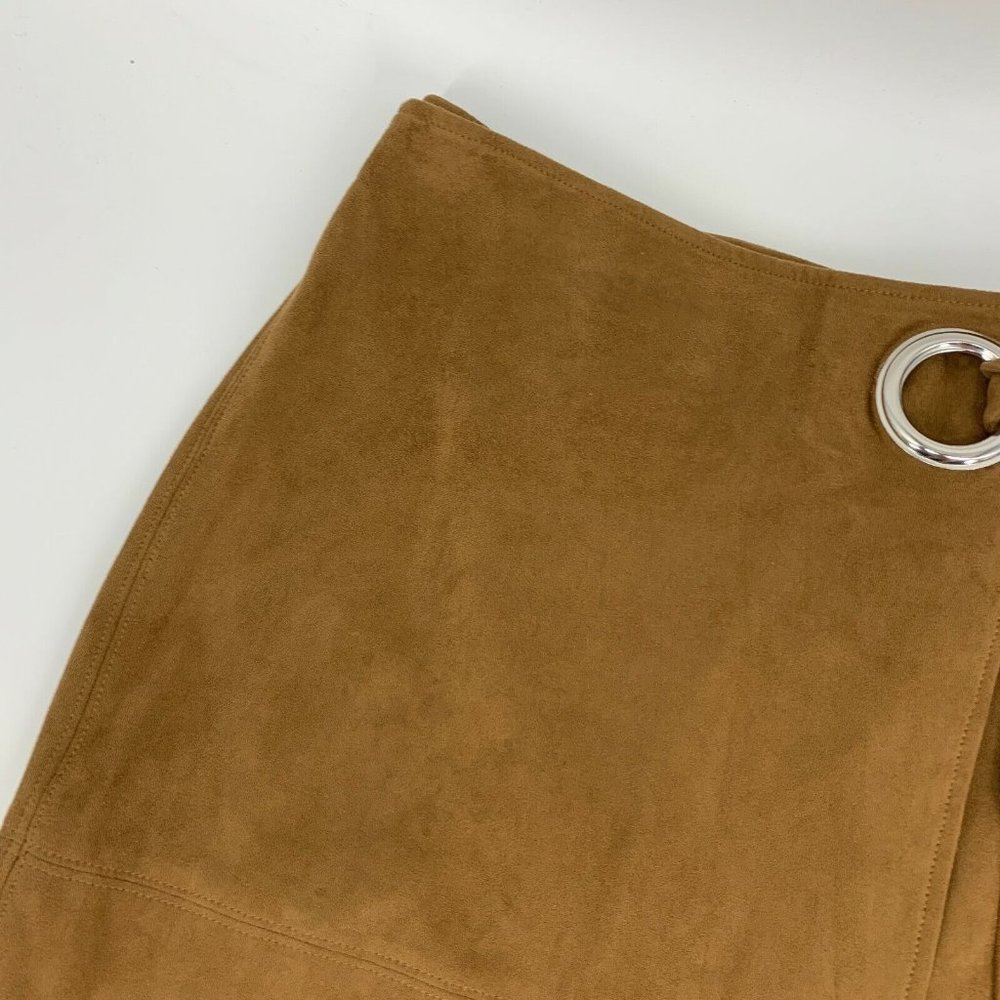 Express Wrap Skirt Brown Tan Faux Suede Tie Waist Pencil High Waist - Picture 6 of 12